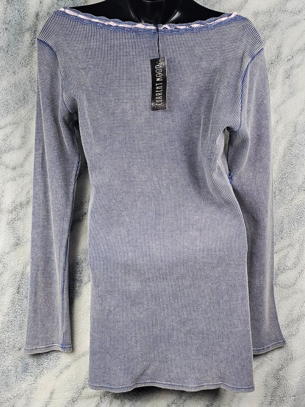 Dolls Kill Current Mood 1X Blue Thermal Girly 90's Y2K Mini Dress Pink Ribbon - Picture 4 of 6